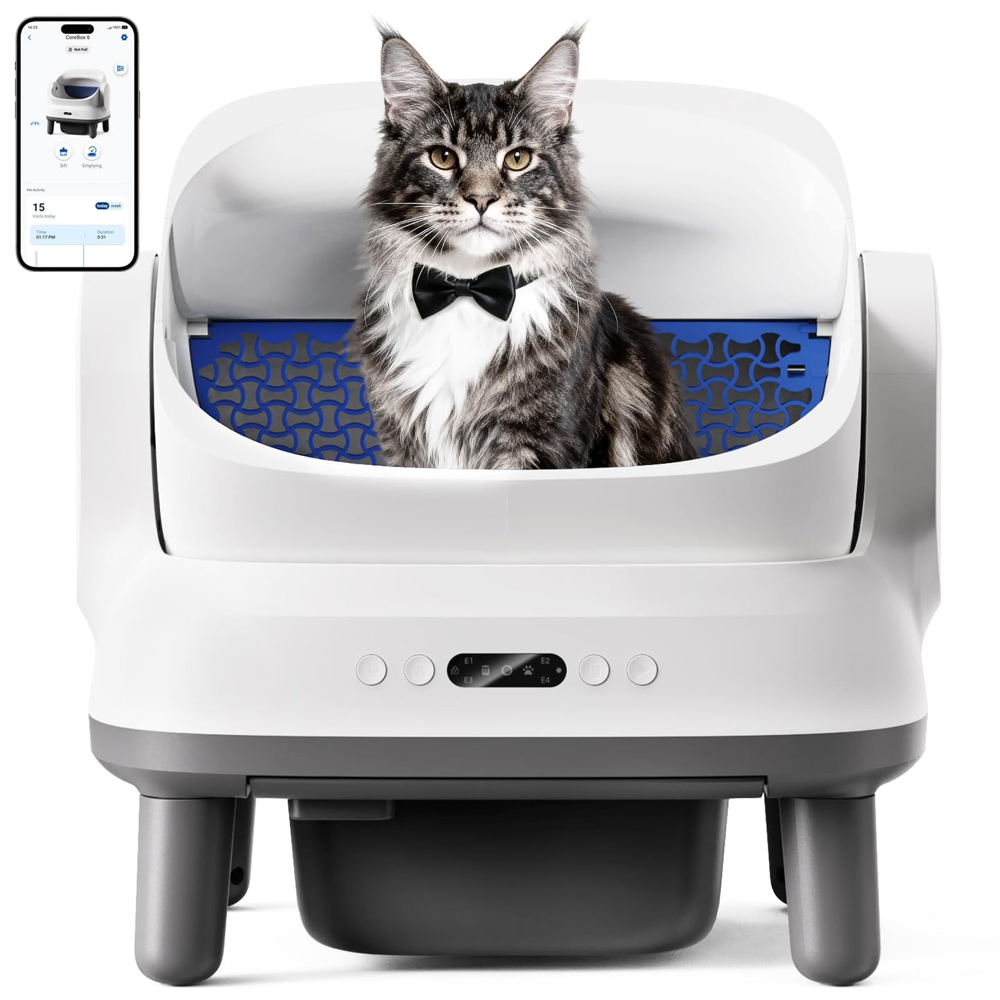 Happypaw Open-Top Self Cleaning Litter Box - Large Capacity Automatic Litter Box for Multiple Cats with Safety Protection, App Control, Odor-Free, Anti-Leakage Material, Includes Trash Bags