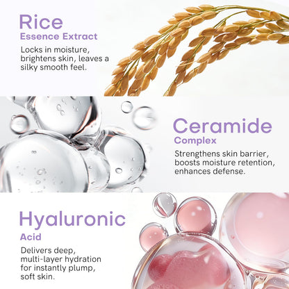 bayfree Favorites Travel Dewy Skin & Lips Plump Set, Hydrating Korean Skin Care Set with Rice-Essence Wash, Water Cream & Lip Mask, Gentle Skincare Gift Set for Girls Women, for Soft, Glowing Skin