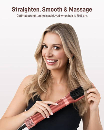 HITTIONA Hot Air Styler & Hair Dryer Brush Kit, 1500W No Heat Damage Frizz-Free Hair Styler for Curl, Wavy, Volumizer, Straighten, Fast Drying, Negative Ionic Blow Dryer Brush with Travel Bag