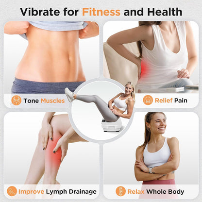 FEIERDUN Vibration Plate Exercise Machine, Full Body Vibrating Plate with Wider Platform, 150kg (330lbs) Capacity, Plaque Vibrante with LED Screen, Remote & Resistance Bands,White