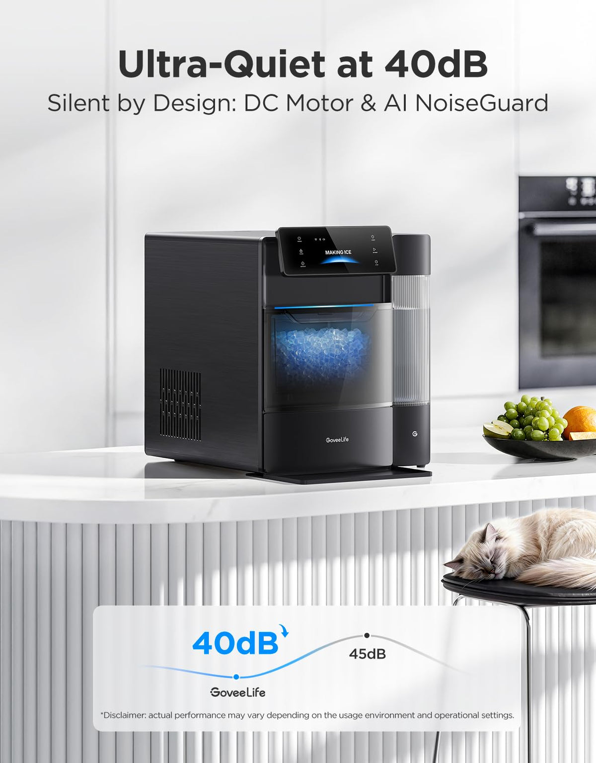 GoveeLife Smart Nugget Ice Maker Pro, 60lbs Daily, 6-Minute Ice, 40dB