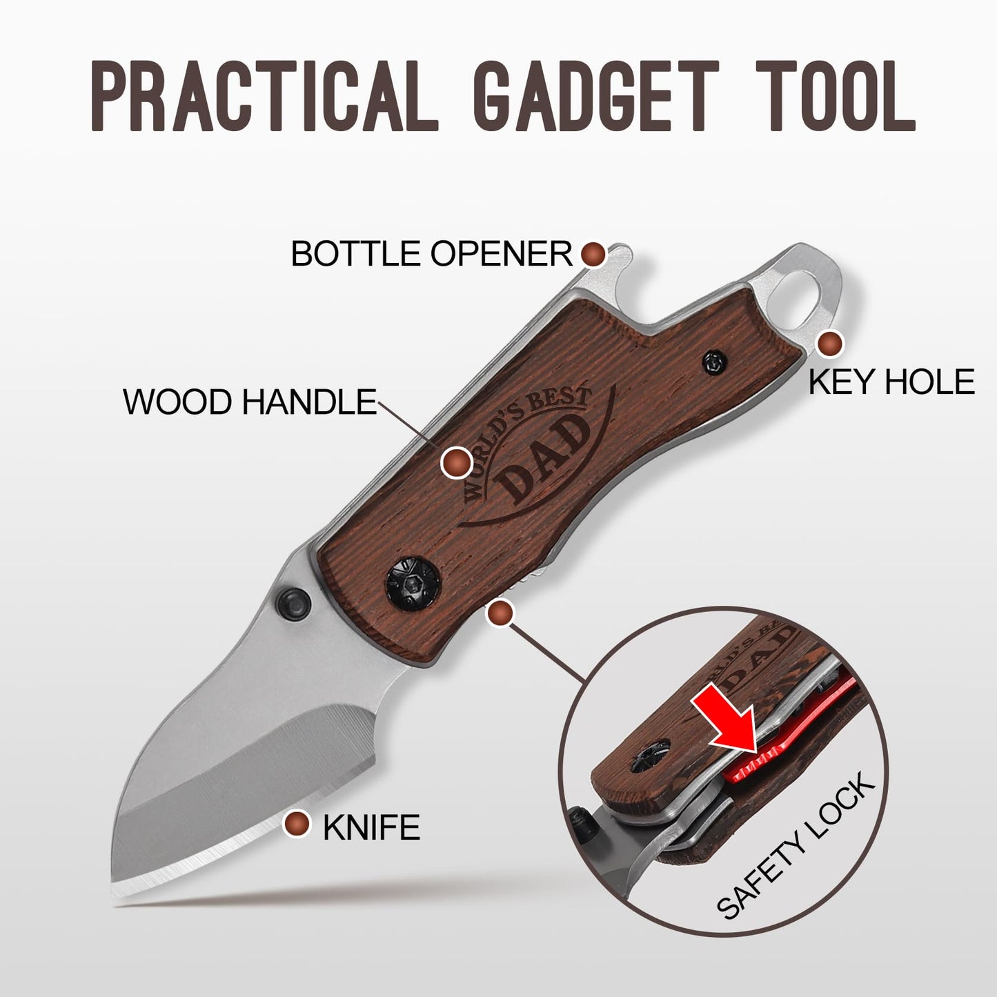 Fathers Day Dad Gifts, Wood Box Cutter, Gift for Dad Fathers Day Birthday Daily Use, Small Gadget Tool for Everyday Carry, Multitool Gifts from Daughter Son