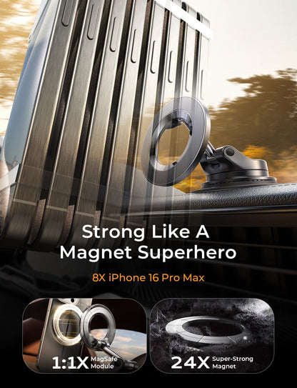 LISEN Car Phone Holder for Magsafe Car Mount [89 LBS Suction] Vacuum Magnetic Phone Holder Car for Mom MagLock Adjustable Suction Dashboard Mount in-Dash Mounting for iPhone 17 Pro Max 16 15 14 13