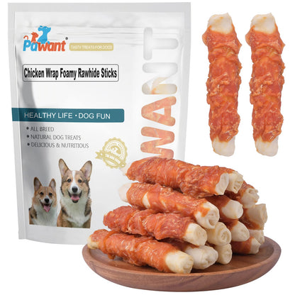 Pawant Dog Treats Chicken Wrapped Rawhide Rolls Healthy Dog Chews Long Lasting1 lb/454g