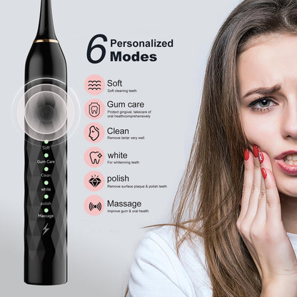 MAXWISDOM Electric Toothbrush 2 Pack - Electric Toothbrush for Adults with 12 Replacement Brush Heads, 2 Toothbrush Holders, 6 Modes (Black & Pink)