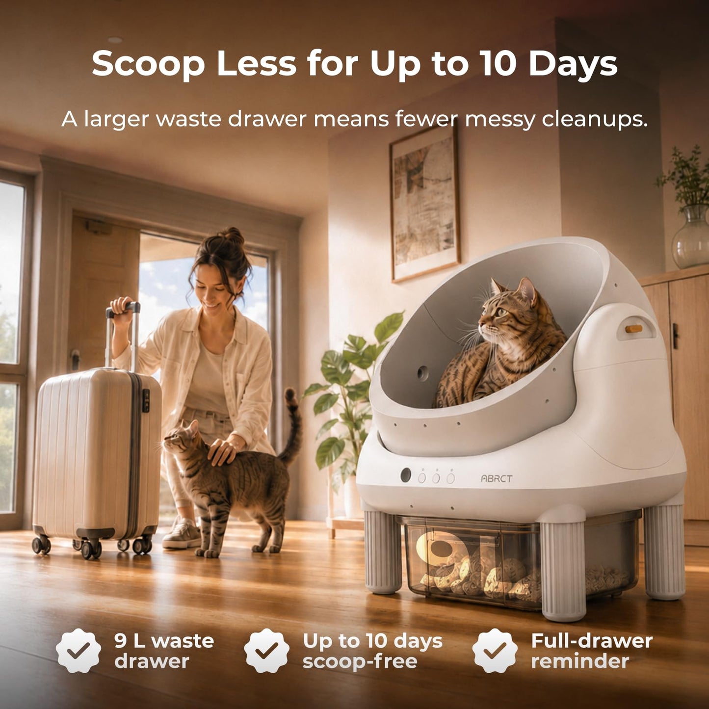 ABRCT Open Top L1 Self Cleaning Litter Box,Electronic Hands-Free,Smart Robot,Automatic Cleaning Litter Box-App Control & Safe Anti-Pinch,with Safety Sensors & Liner for Small & Medium-sized Cats,White