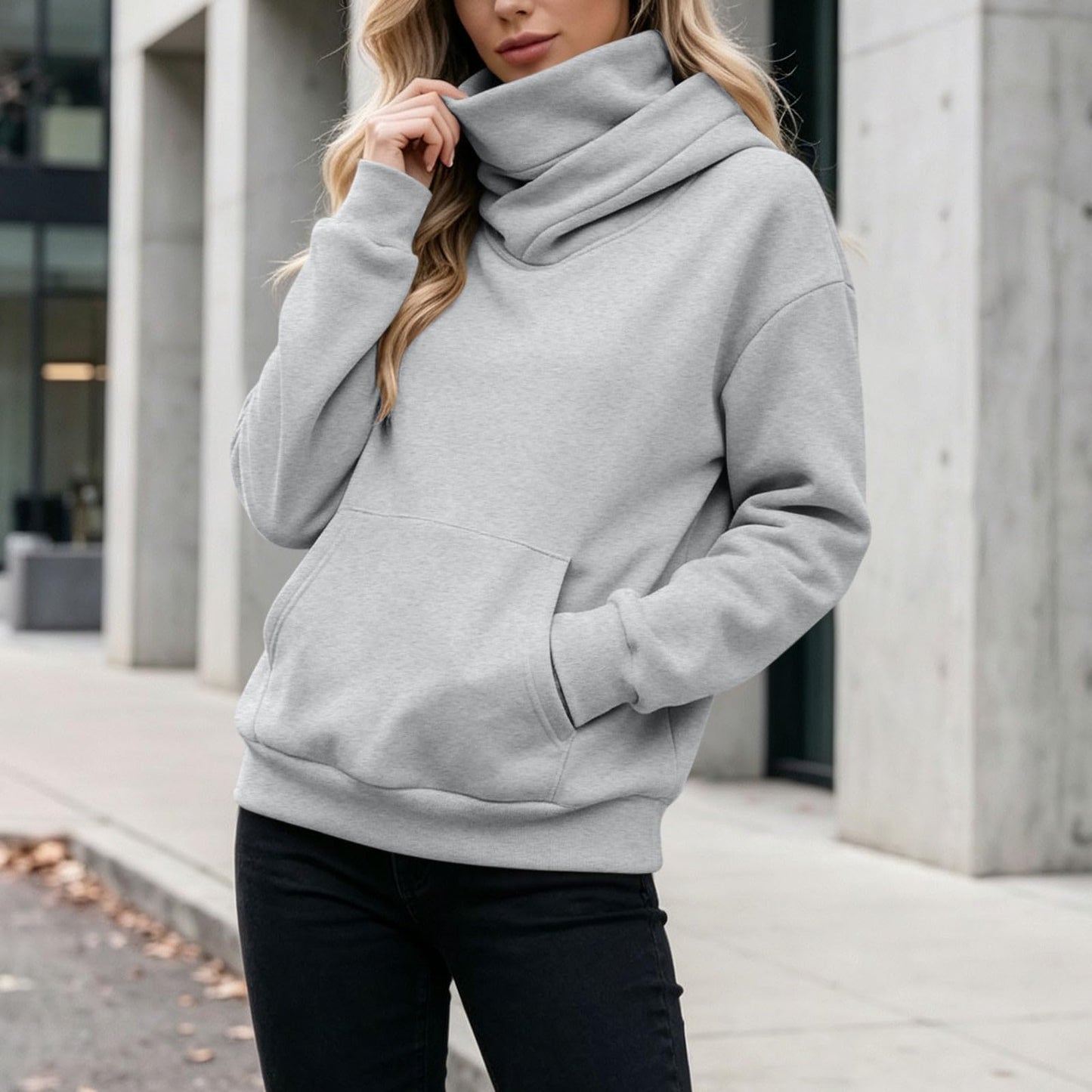Plus Size Hoodie Hoodies for Women Oversized Balaclava Hoodie Mask Pullover Tops with Kangaroo Pocket Windproof Face Cover Sweatshirt Gray S