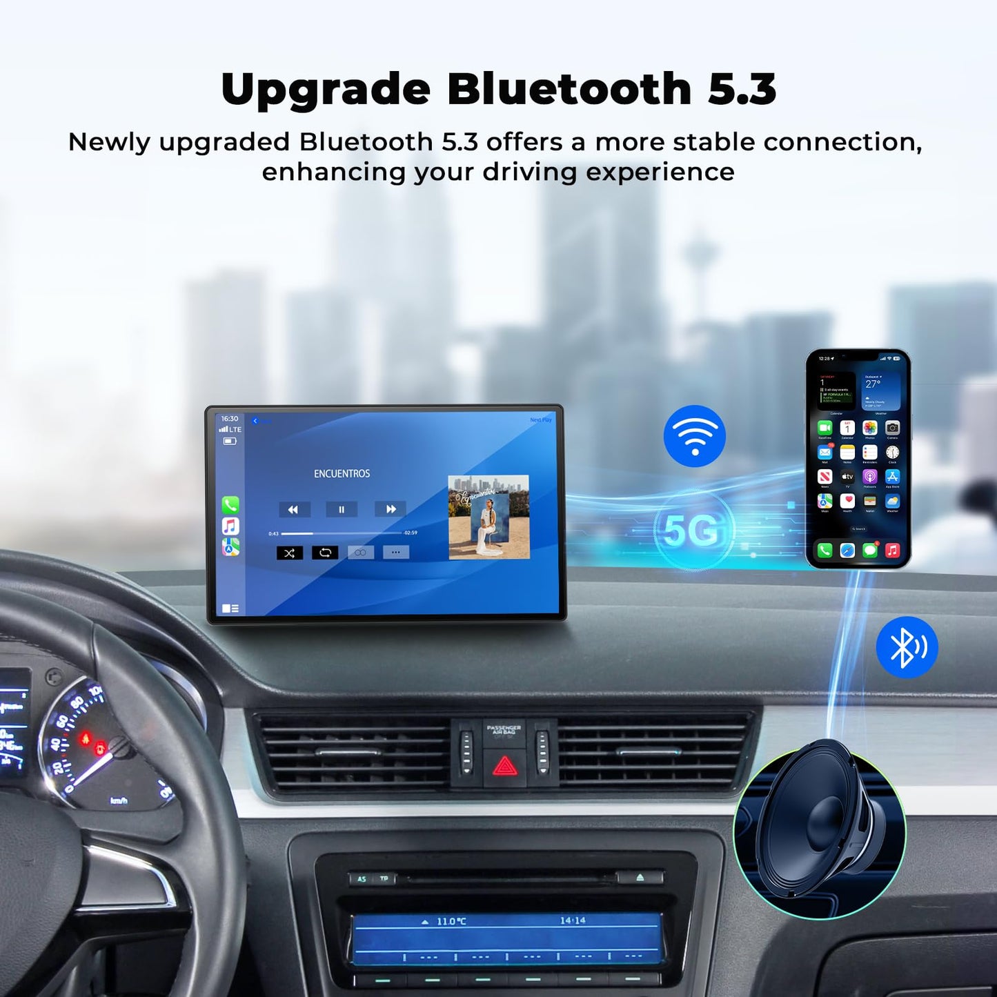 Volam 9'' Apple Carplay Screen for Car, Compatible with Apple Carplay & Android Auto, Portable Carplay Screen with Backup Camera, Mirror Link,Bluetooth, GPS Navigation,Voice Assistant