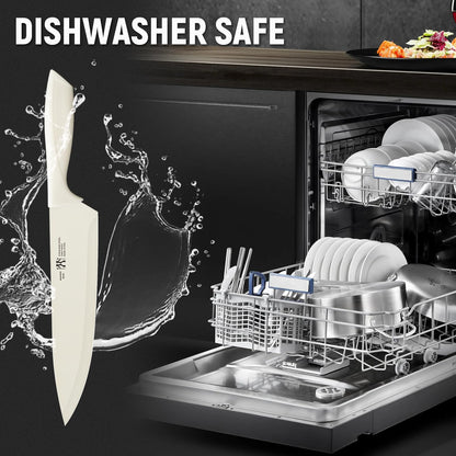 HUNTER.DUAL Knife Set, Dishwasher Safe Kitchen Knife Set with Block, 15 Pcs Cream Kitchen Knife Sets with Block Self Sharpening, 6 Steak Knives (Cream)