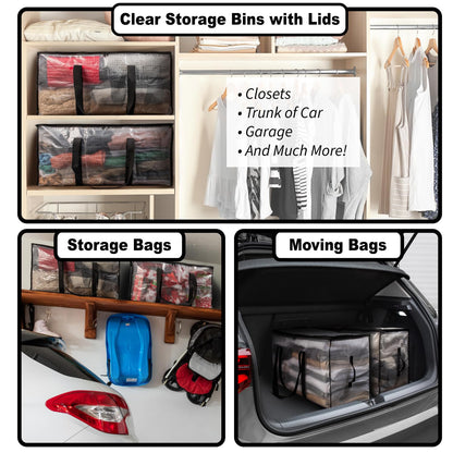 ClearSpace Oversized Moving Bags or Storage Bag – Large Moving Boxes with Backpack Straps, Zippers & Handles – Heavy-Duty Packing Bags, College Dorm, Christmas Decorations, 6 Pack