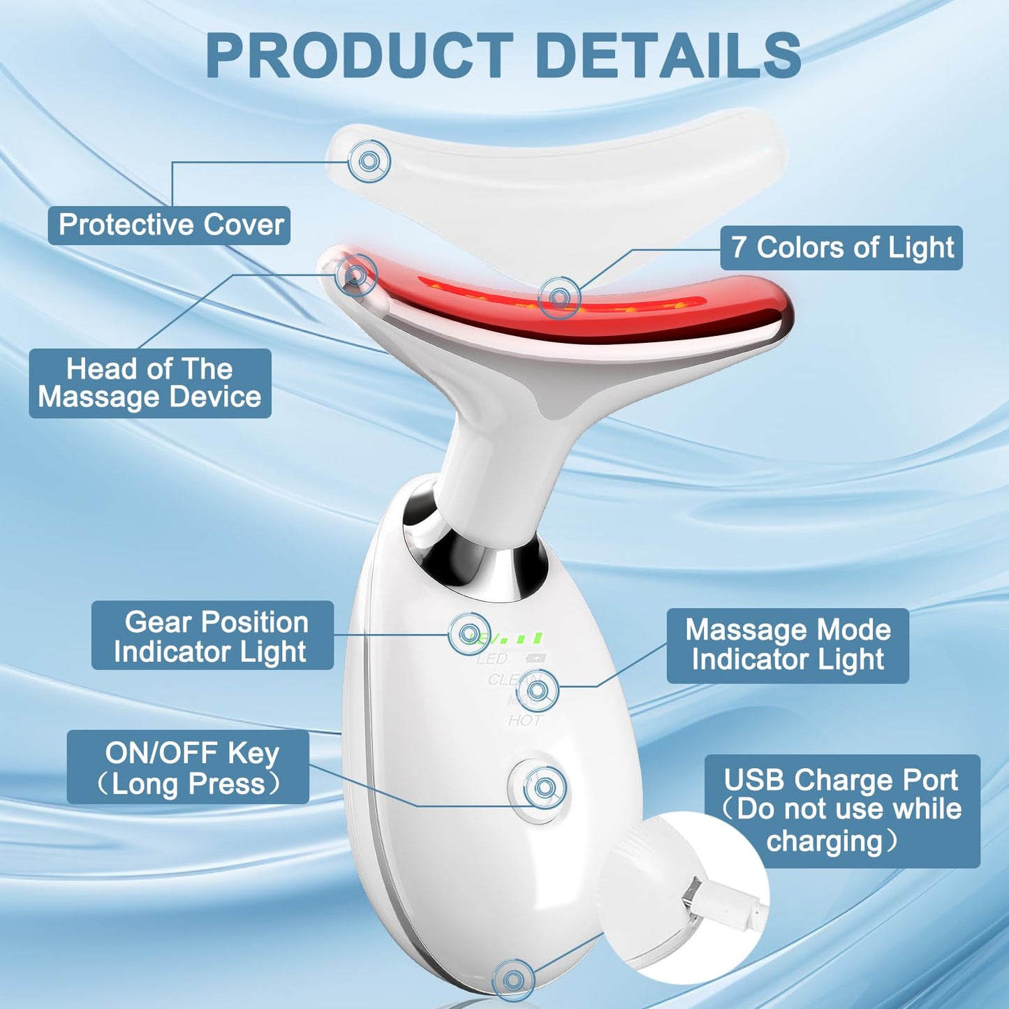 Red Light Therapy Device for Face and Neck Facial Massager, 7 Color Skin Lifting & Firming Face Massager tool, Face Sculpting Tool for Skin Care with Vibration