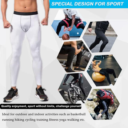 Smatstyle Men’s Compression Pants Athletic Compression Leggings Sports Tights Fit Running Base Layer Workout Basketball Gym (CA/US, Alpha, Large, Regular, Regular, White)
