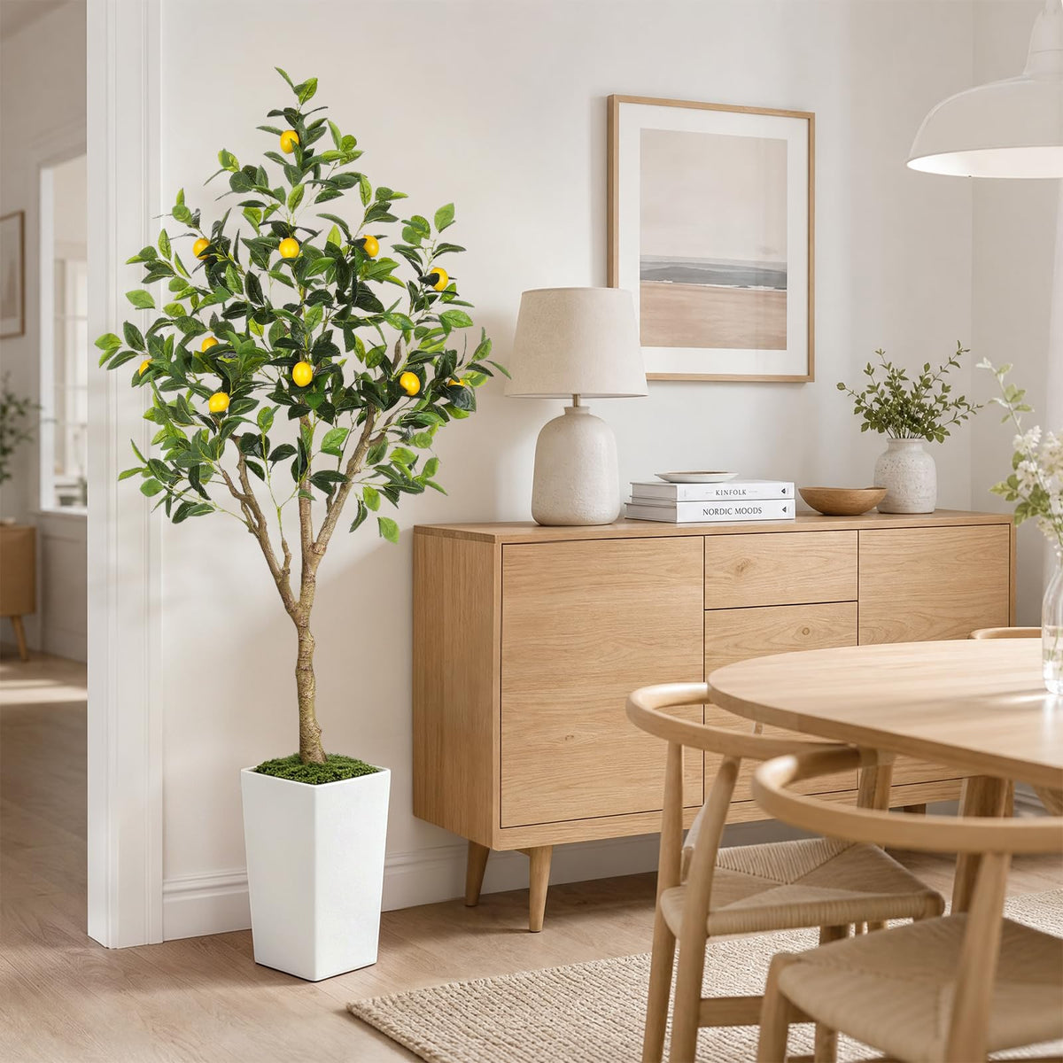 PHYTREE 6FT Artificial Lemon Tree with White Tall Planter & Fruits