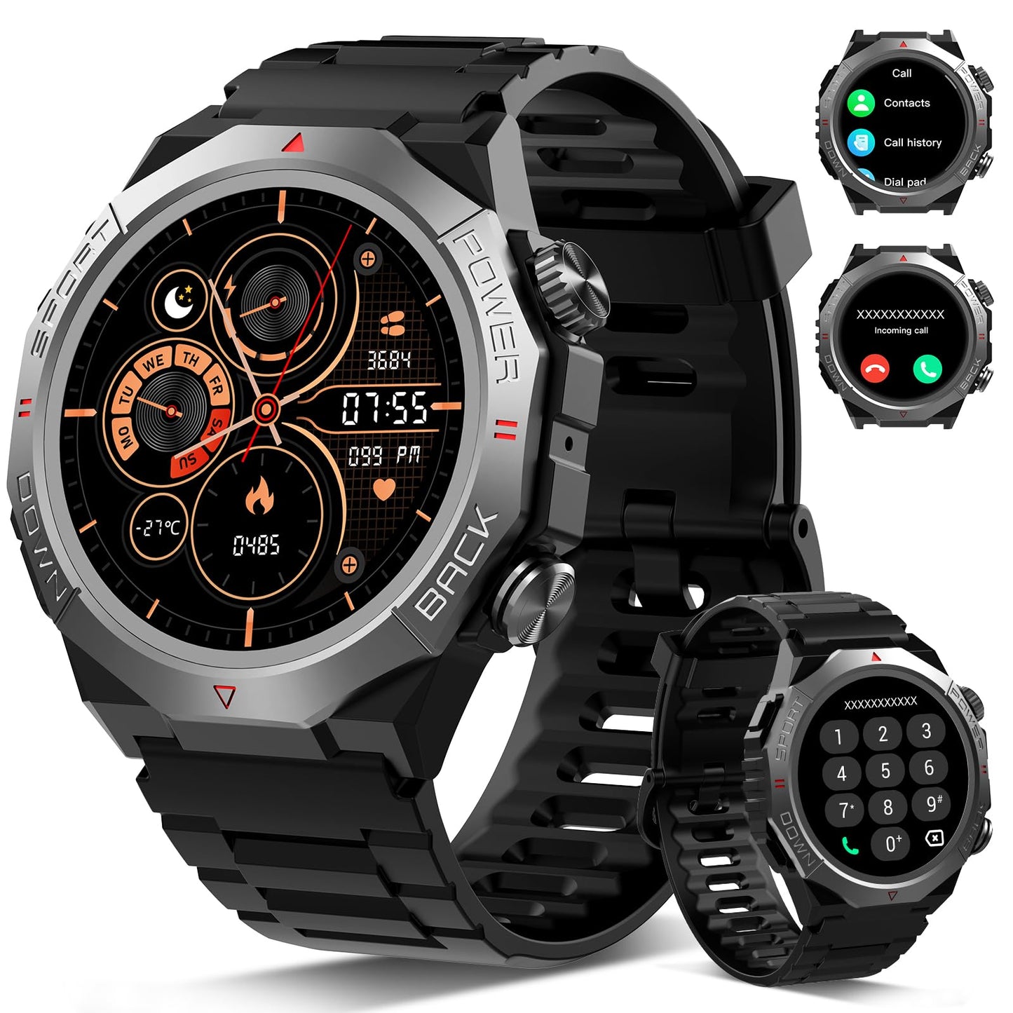 Military Smart Watches for Men with Bluetooth Call, 1.39"HD Tactical Fitness Watch, 24/7 Heart Rate Sleep Monitor, Smart Watch for Men 110+ Sport Modes,30Day,IP68 Waterproof Smartwatch for Android iOS