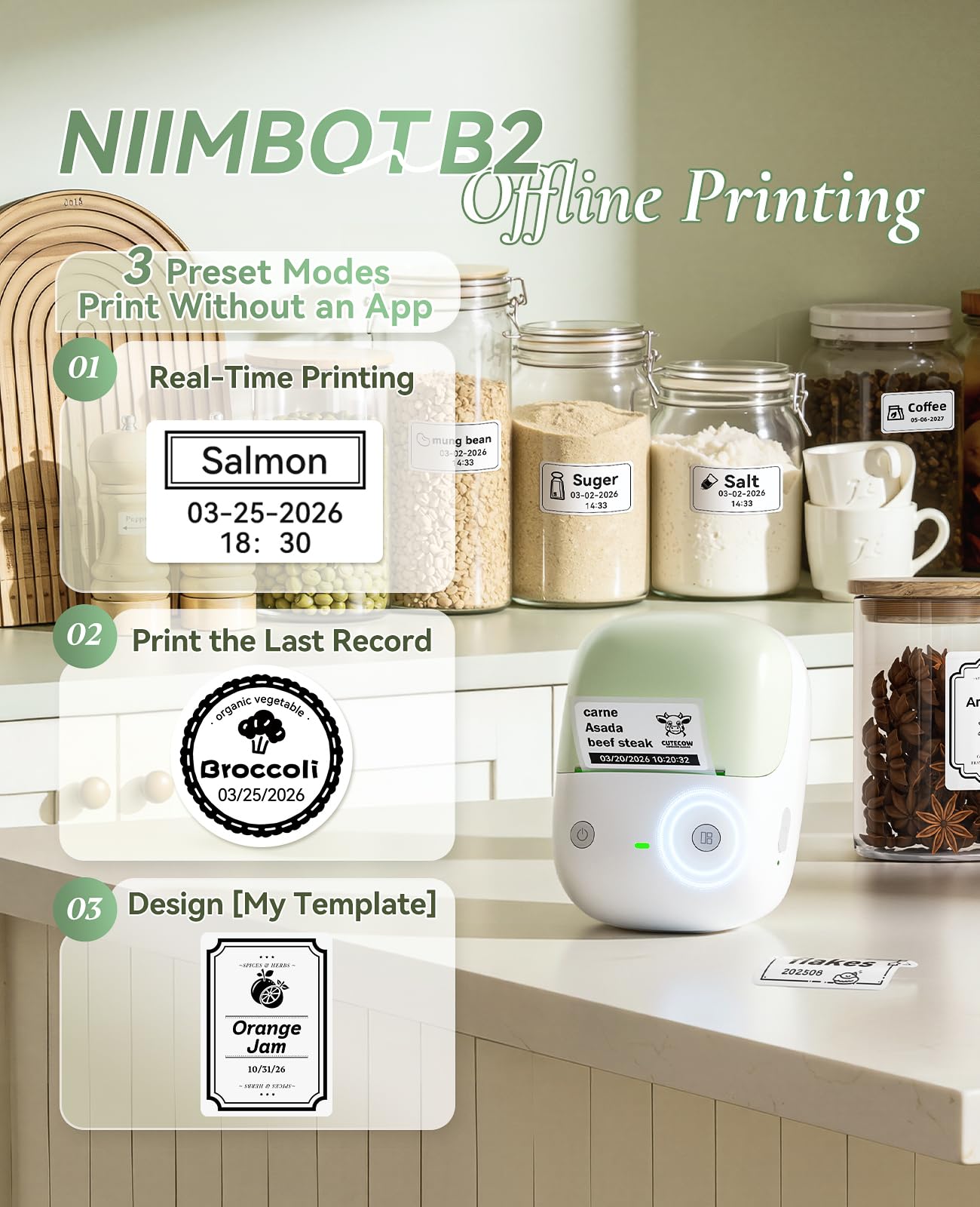 NIIMBOT B2 Label Maker Machine with Tape, Mini Portable Thermal Sticker Printer, Bluetooth Labeler for Home Kitchen Office and Business Organization Monochrome Printing