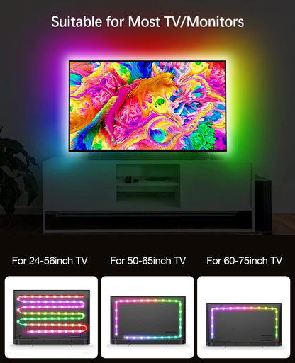 Daymeet RGBIC LED Backlight Strip, 13.1ft for 45-60inch TV/Monitor, USB Powered, Music Sync, Bluetooth App and Remote Control