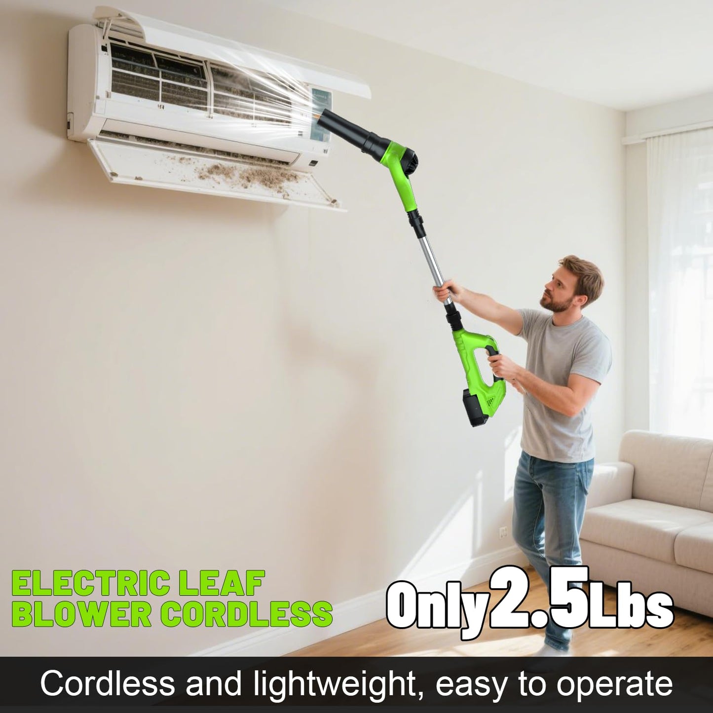 Leaf Blower Cordless, 21V Electric Leaf Blower Cordless with 2 Batteries