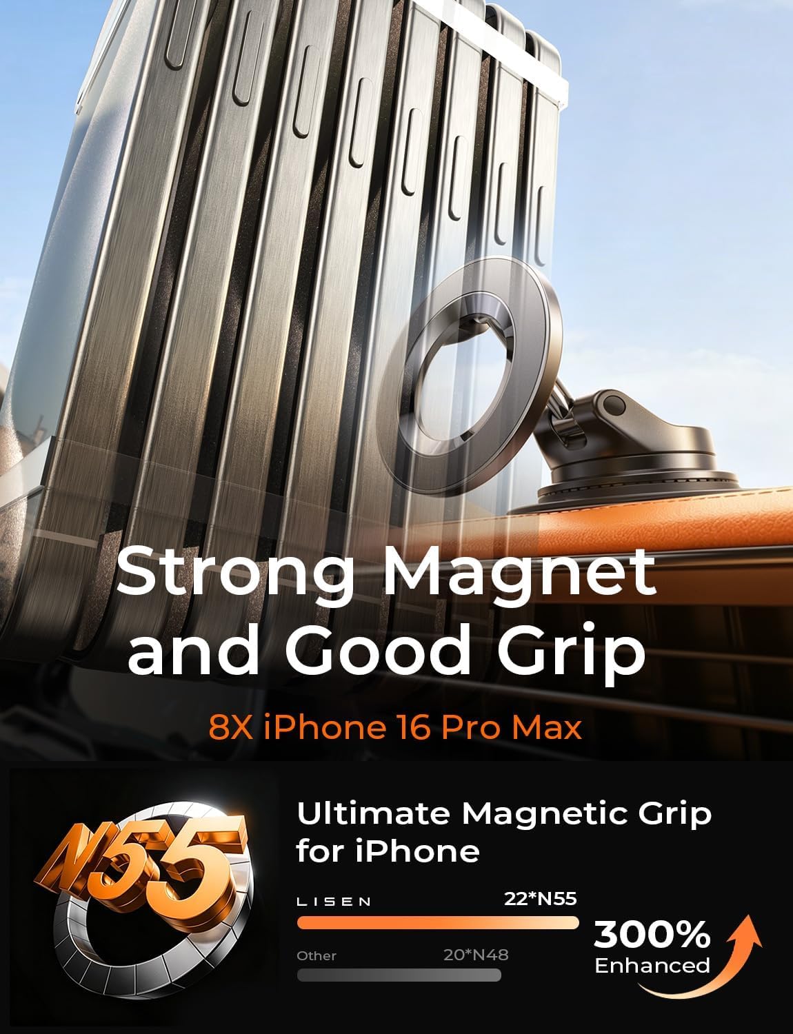 LISEN Car Phone Holder Car for Magsafe Magnetic Car Mount [1s Quick Lock]