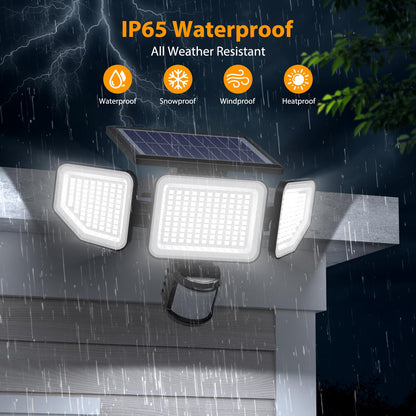 Onforu 4500LM Solar Lights Outdoor, 3 Heads Security Lights with Remote Control, IP65 Waterproof Motion Sensor Lights, 3 Modes Flood Lights for Wall, Porch, Yard, Outside (2, Black)