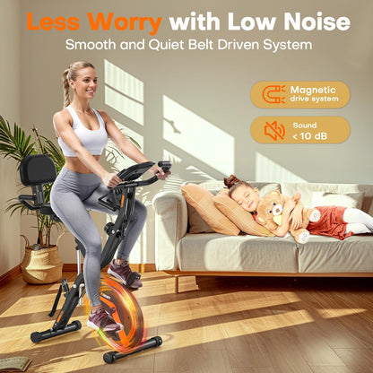 Exercise Bike, MOSUNY 5-in-1 Stationary Bike with 10DB Super-Silent, Folding Exercise Bike with 16-Level Adjustable Magnetic Resistance, 350 LBS Indoor Cycling Bike for Home Workout