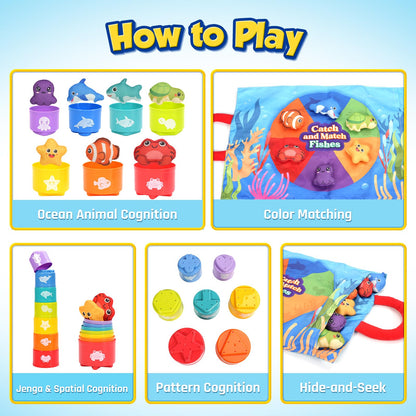 ZOOI 24PCS Cloth Fishing Game, Montessori Toys Gifts for Toddlers Ages 1-3