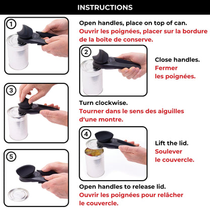 Starfrit MightiCan Can Opener, Safe Smooth-Cut Design, Holds Lid and Leaves No Sharp Edges, Comfort Grip Handle, Heavy-Duty Non-Slip Knob, 3-Year Warranty, Black