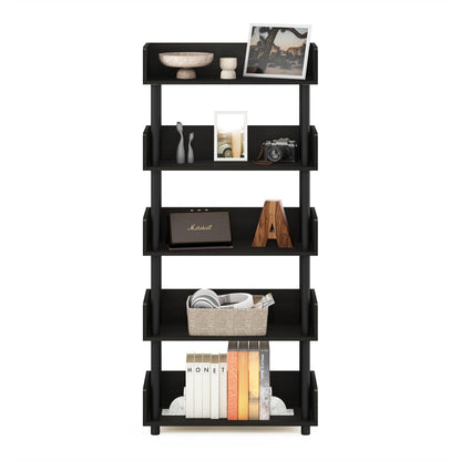 Furinno Turn-N-Tube Storage Shelves, 5-Tier Open Book Shelf with Round Corner Top Edges, Corner Shelf, for Living Room, Bedroom, Home Office, Espresso