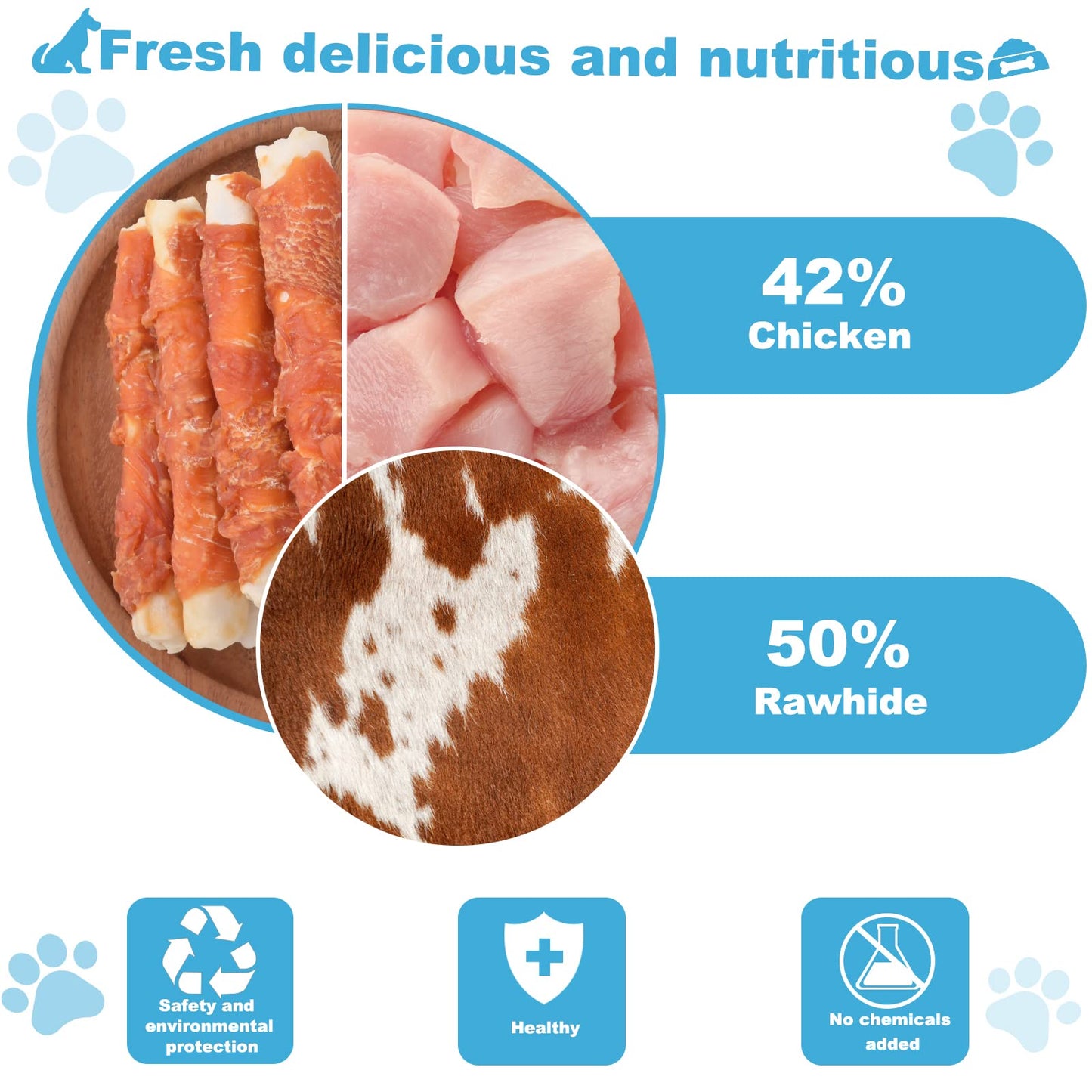 Pawant Dog Treats Chicken Wrapped Rawhide Rolls Healthy Dog Chews Long Lasting1 lb/454g