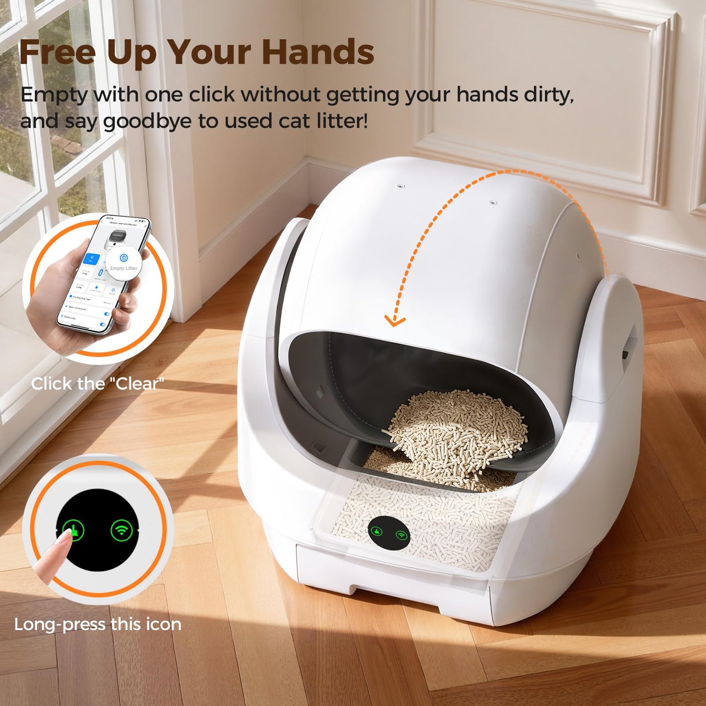 Automatic Cat Litter Box Self-Cleaning Open Top, Ellenpent [Odor-Free] Litiere Pour Chat Autonettoyant, Electric Cat Litter Box with APP Control, for Single and Multi-Cat Households