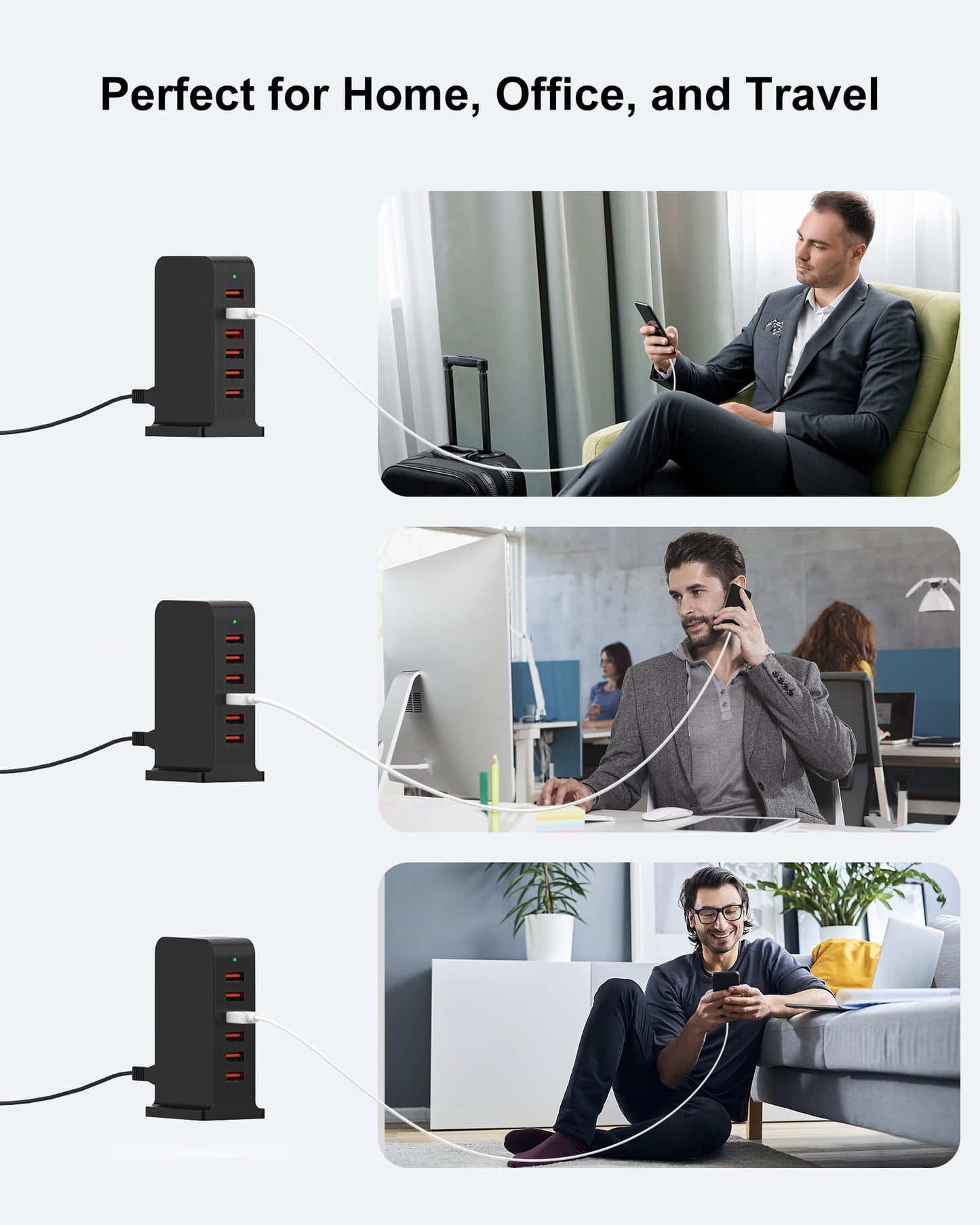 VHBW USB Charging Station, 6-Port 50W Power Centre with 1.8m Cord