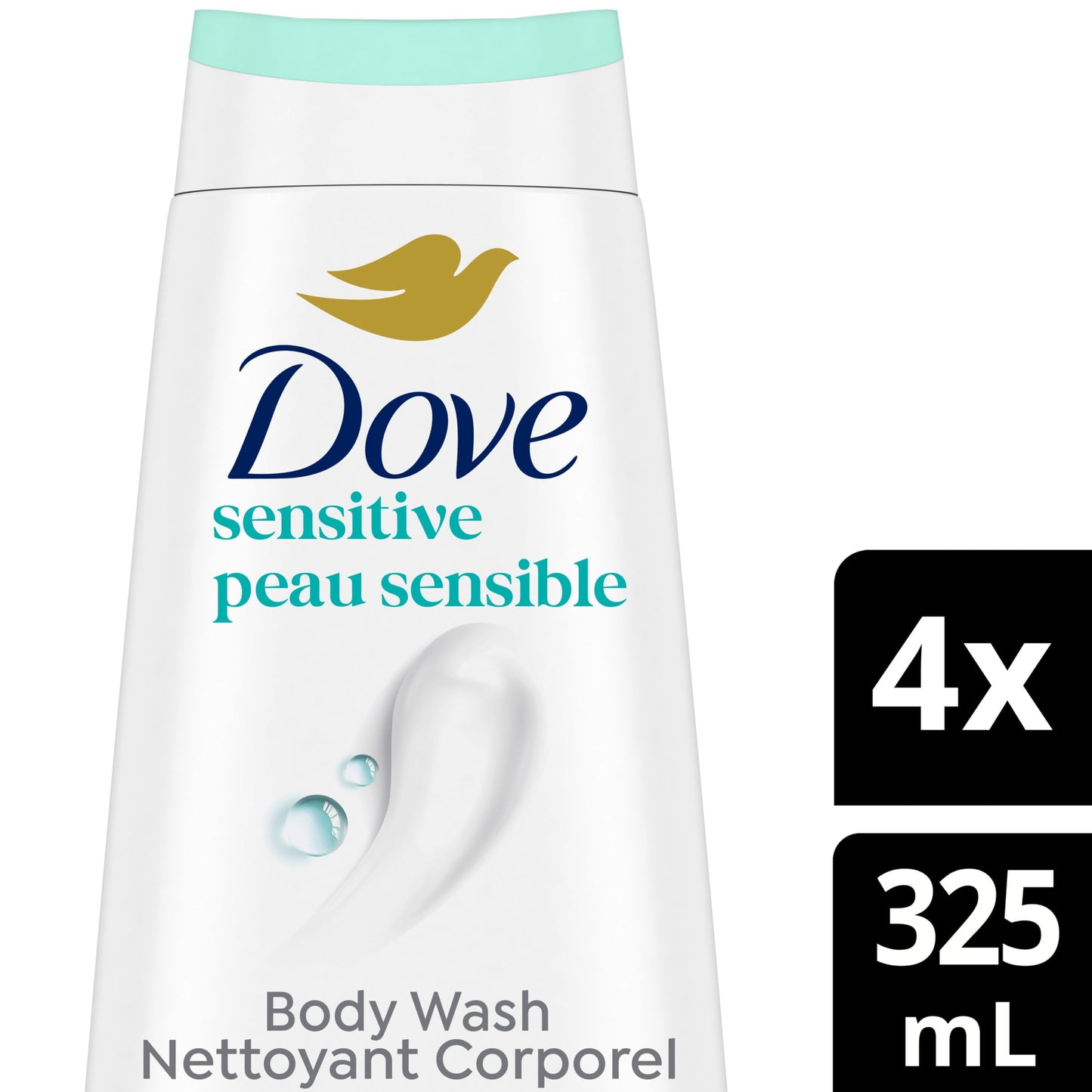 Dove Sensitive Skin Body Wash For 24hr Lotion-Soft Skin, Hypoallergenic with No Sulfates No Parabens, 325mL (Pack of 4)