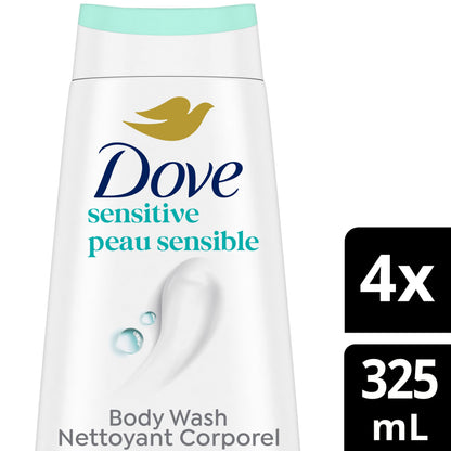Dove Sensitive Skin Body Wash For 24hr Lotion-Soft Skin, Hypoallergenic with No Sulfates No Parabens, 325mL (Pack of 4)
