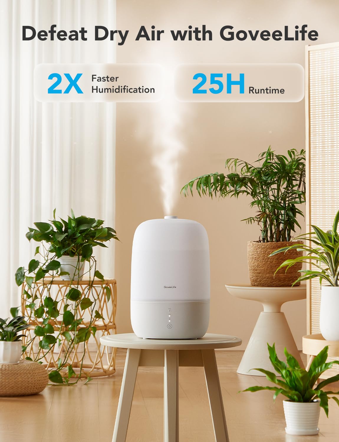 GoveeLife Smart 3L Humidifiers for Bedroom, Top Fill Cool Mist with Essential Oil Diffuser, Humidity Control, WiFi Air Humidifier with Night Light, 360° Nozzle, for Baby, Plants, Home, Work with Alexa