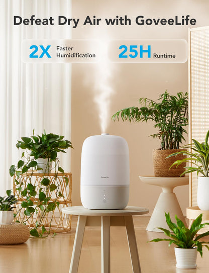 GoveeLife Smart 3L Humidifiers for Bedroom, Top Fill Cool Mist with Essential Oil Diffuser, Humidity Control, WiFi Air Humidifier with Night Light, 360° Nozzle, for Baby, Plants, Home, Work with Alexa