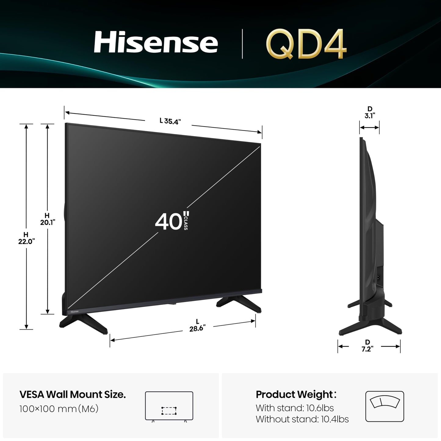 Hisense 40QD4SF - 40" Hi-QLED HD Smart Fire TV, Hi-QLED Color, Dolby Audio, Compatible with Alexa, Full Array LED, Slim Bezel Design (2026 Model)