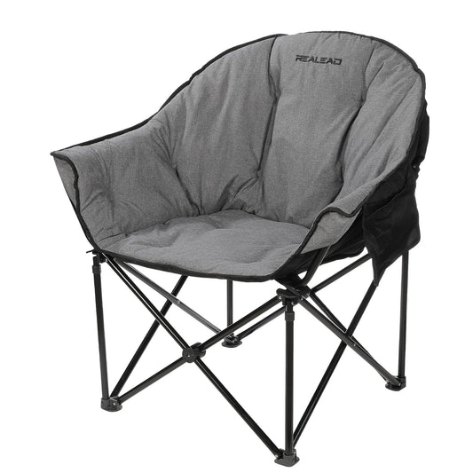 REALEAD Camping Chairs for Adults - Comfy Camping Chair with Fully Padded - Oversized Camp Chairs for Outside Support 400lbs - Folding Lawn Chairs for Outdoor Sporting Events