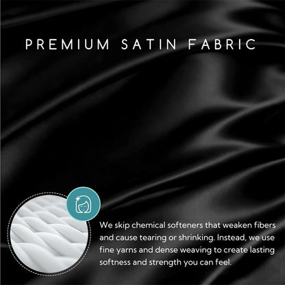 MR&HM Satin Bed Sheets, Queen Size Sheets Set, 4 Pcs Silky Bedding Set with 15 Inches Deep Pocket for Mattress (Queen, Black)