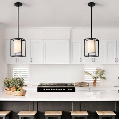 Black Pendant Lights Kitchen Island 2 Pack, Modern Small Lantern Kitchen Pendant Lighting Over Island, Farmhouse Kitchen Island Lights Ceiling Hanging, Industrial Cage Pendant Light Fixtures