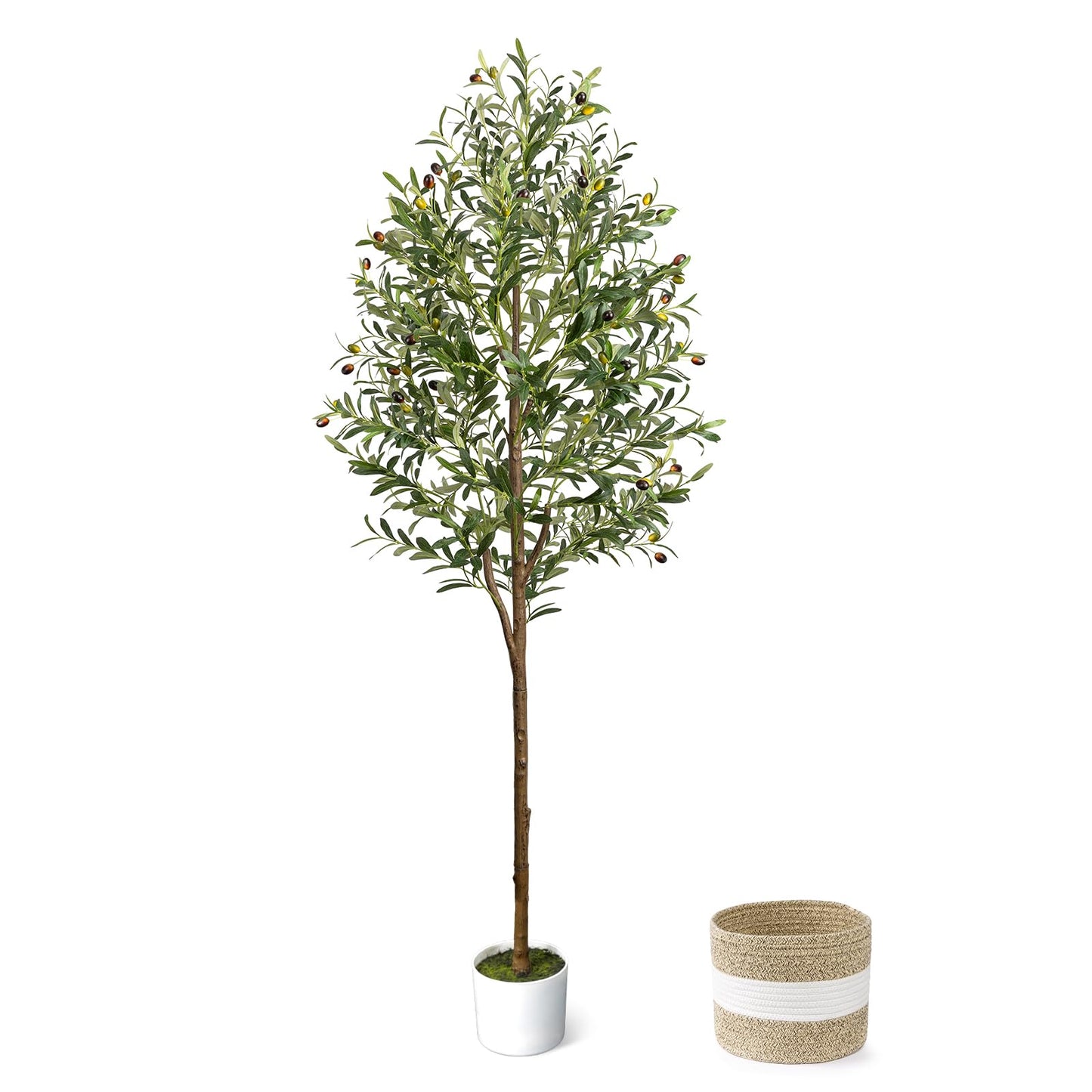 LuceAlberi 6FT Artificial Olive Tree Indoor Tall Faux with Planter&Basket