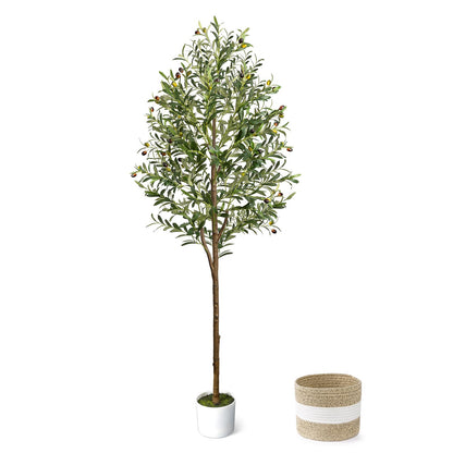 LuceAlberi 6FT Artificial Olive Tree Indoor Tall Faux with Planter&Basket