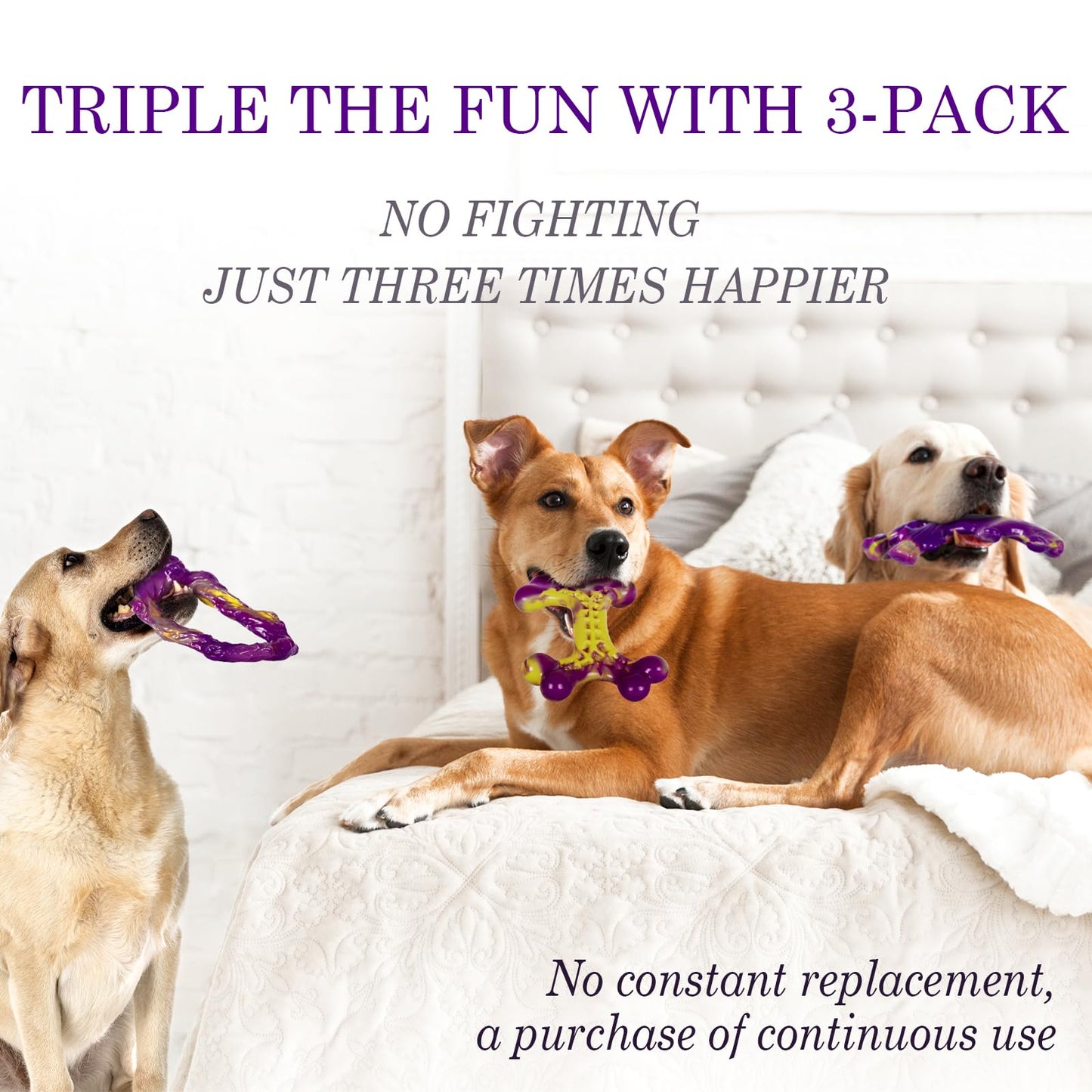 Frienhund Dog Toys for Aggresseive Chewers: Tough Dog Toy for Large Dogs, 3-Pack Indestructible Dog Toys to Keep Them Busy, Dog Chew Toy for Large Breeds, Safe and Non-Toxic Dog Toys, Purple