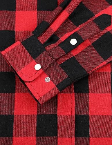 TARAINYA Men's Flannel Pearl Snap Plaid Western Cowboy Long Sleeve Shirt