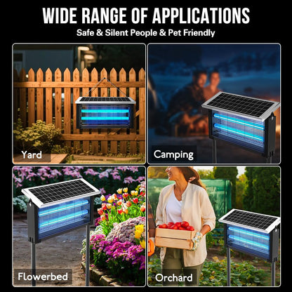 Bug Zapper Outdoor Solar, 4000V Electric Fly Mosquito Trap with LED Lamp, Waterproof & Portable Insect Control for Patio, Yard, Camping, Home, Garden