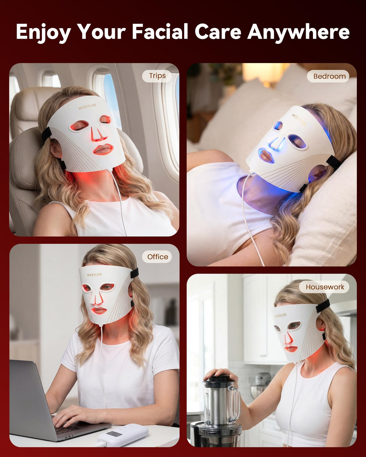 MICEYLIVE Red Light Mask for Face Near-Infrared LED Light Mask, White
