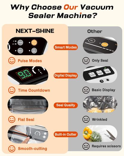 Vacuum Sealer Machine, NEXT-SHINE 80kPa Powerfu Food Sealer with Digital