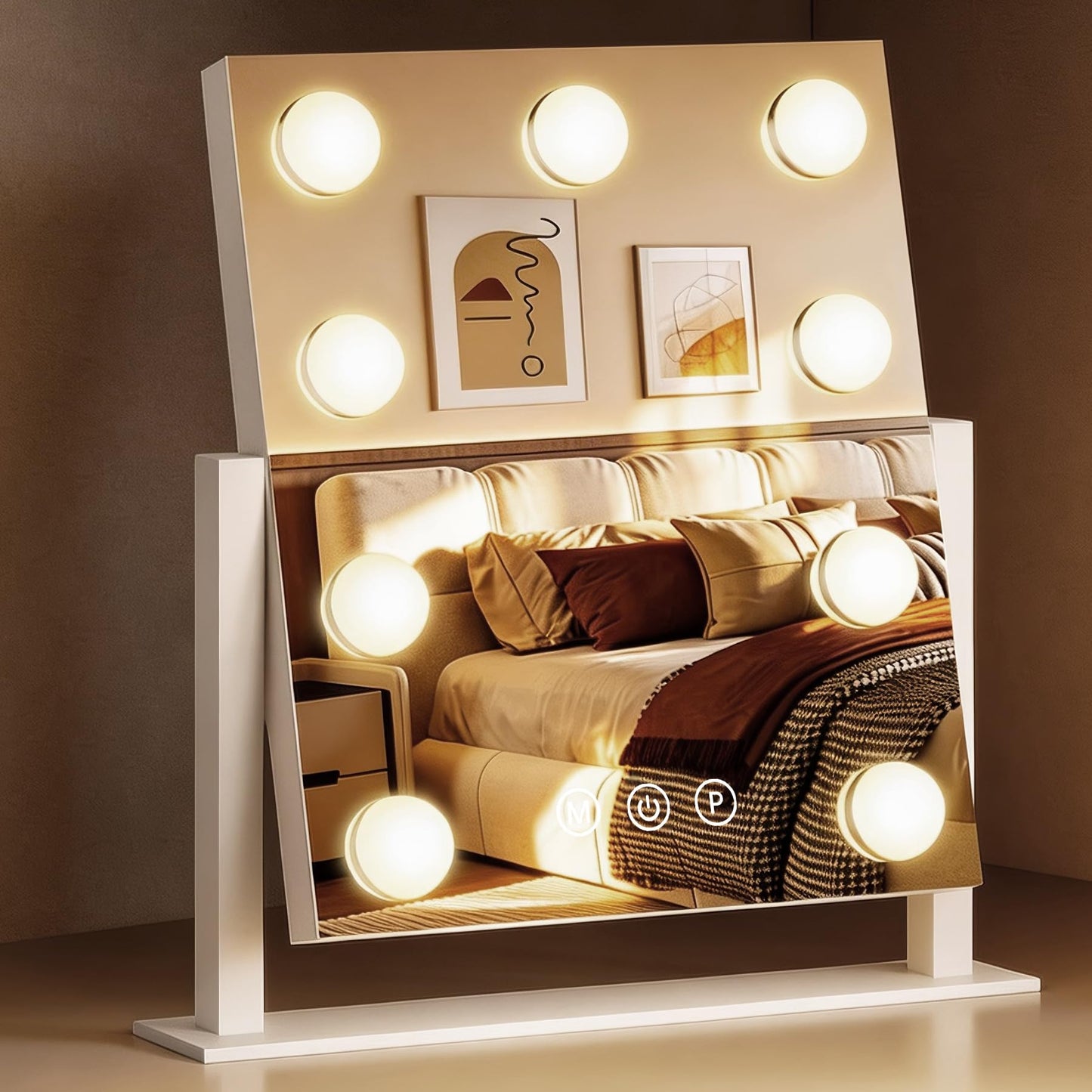 PUKANIUM Vanity Mirror with Light, Hollywood Mirror with Light, Makeup Mirror, 9 Dimmable LED Bulbs, 3 Colors Modes,Smart Touch Control, White