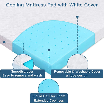 Airensky 2 Inch Memory Foam Mattress Topper, Cooling Gel Infused High Density Full (45"x75") Topper with Removable Skin-Friendly Cover, Bed Topper for Pressure Relief Back Pain, CertiPUR-US Certified