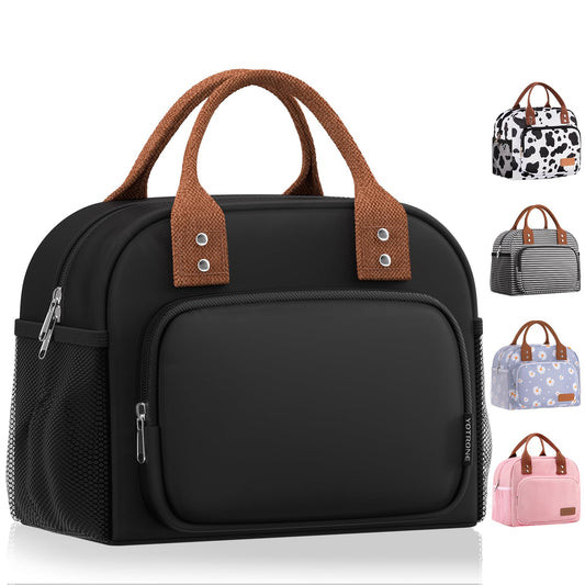 Yotrone Lunch Bag Women, Insulated Lunch Box Lunch Bag for Women Men Adult Work, Cute Lunch Tote Bag Large Capacity Reusable Cooler Containers for Travel Picnic or Office (Black)