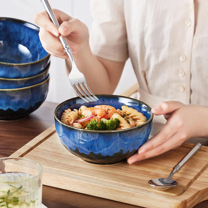 vancasso Starry 24oz Bowls for Soup, Ceramic Soup Bowls Set of 4, Blue Cereal Bowls Set, Salad Bowls Set of 4, Pasta Oatmeal Bowls, Lead-Free, Dishwasher & Microwave Oven Safe, Blue