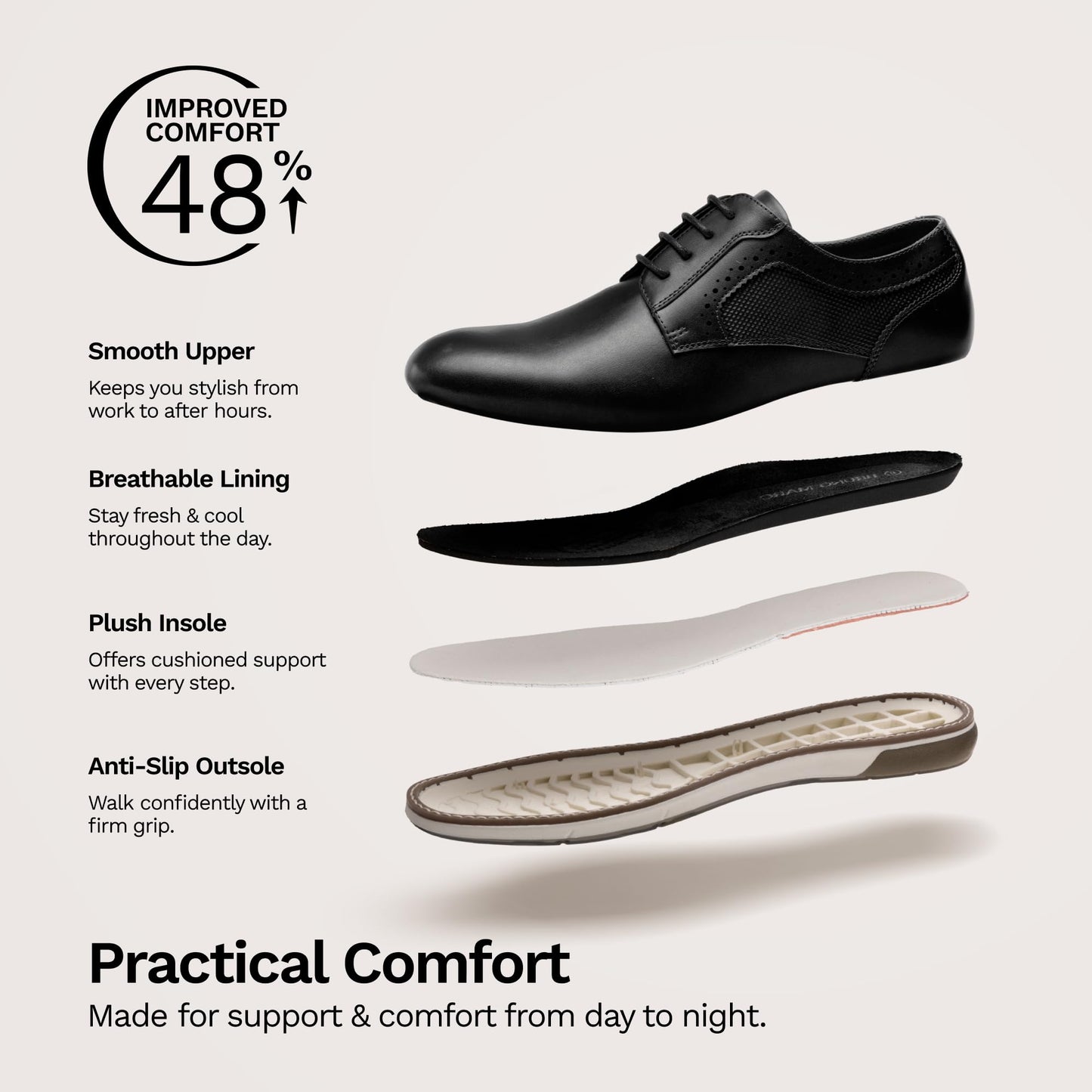 Bruno Marc Men's Casual Dress Sneaker Shoes Wide Business Formal Derby Plain Toe Oxfords Crossflex GentEdge,Size 10.5W,Black,SBOX223MWIDE